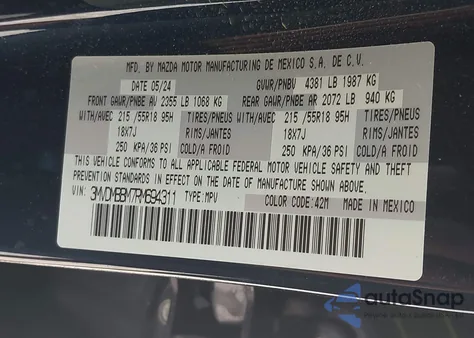 2024 Mazda Cx-30 2.5 S Select Sport z USA, uszkodzony, nr VIN 3MVDMBBM7RM694311